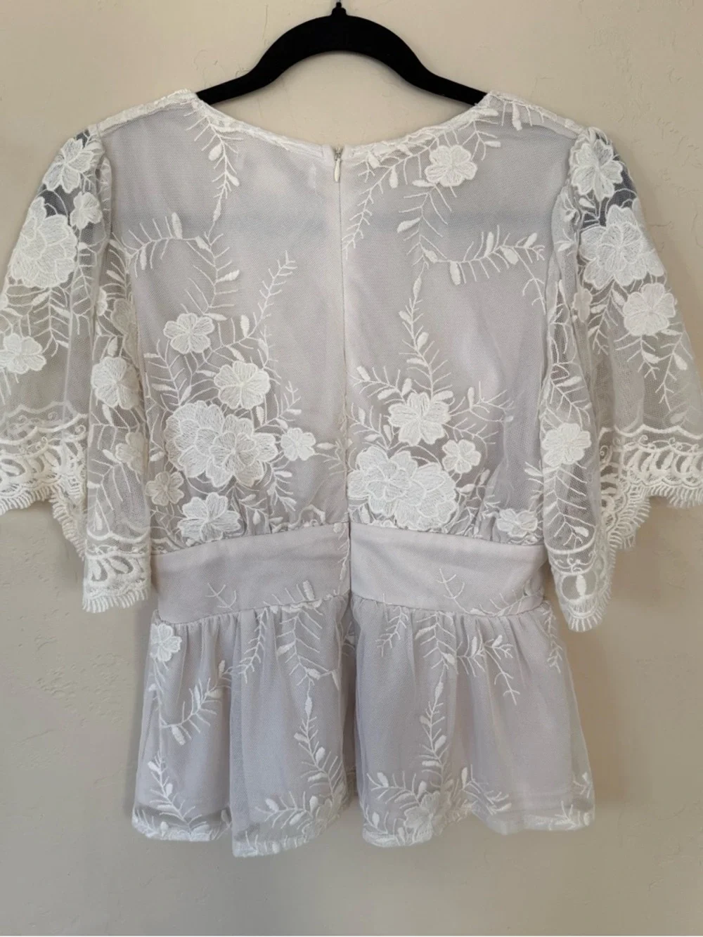 A Calin Lace Peplum Top Boho Cottagecore Sheer Floral Romantic Blouse - Picture 7 of 9
